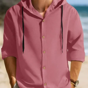EyeBogler Men Solid Hooded Neck Cotton Blend Pink T-Shirt
