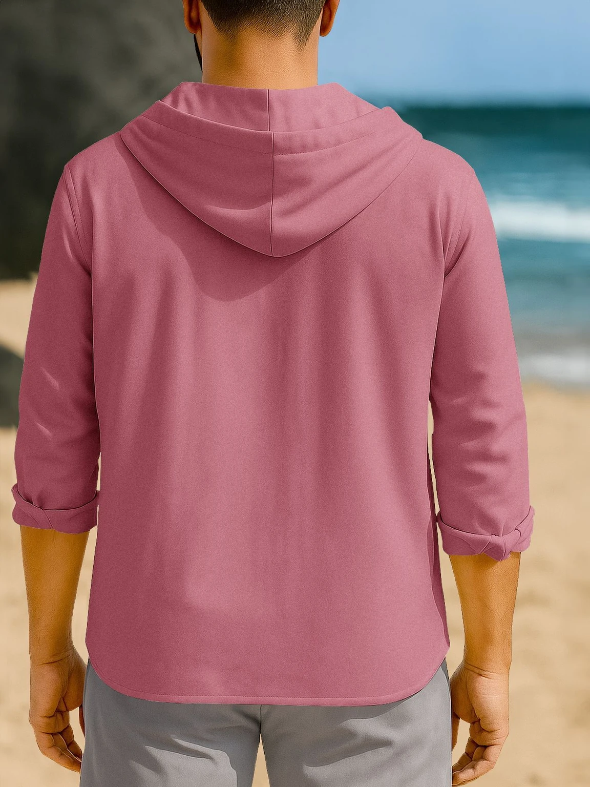 EyeBogler Men Solid Hooded Neck Cotton Blend Pink T-Shirt