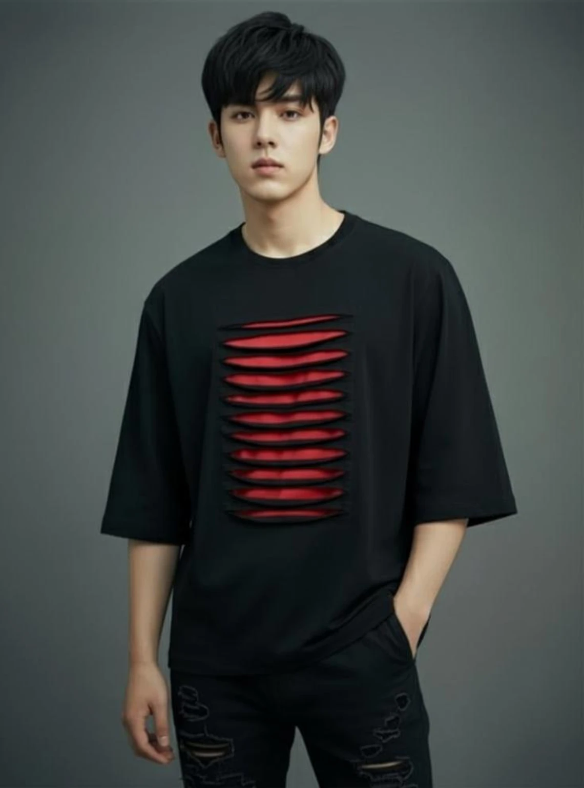 R World Men Printed Round Neck Pure Cotton Black T-Shirt